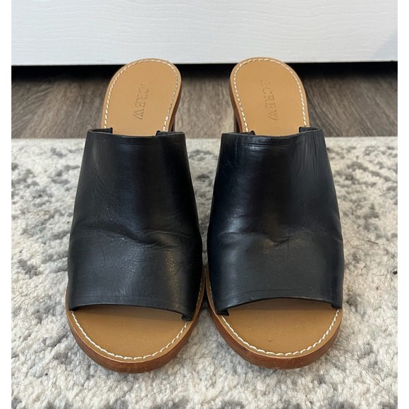 J.Crew Leather Mules‎ Block Heel Open Toe Slides Black Size 8 - Picture 1 of 7